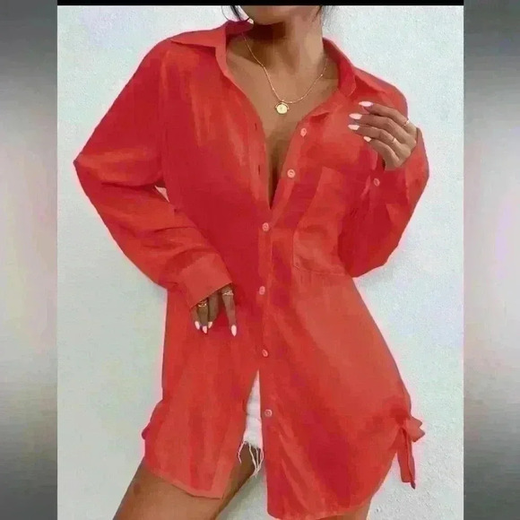 Large orange  button shirt - Picture 2 of 6